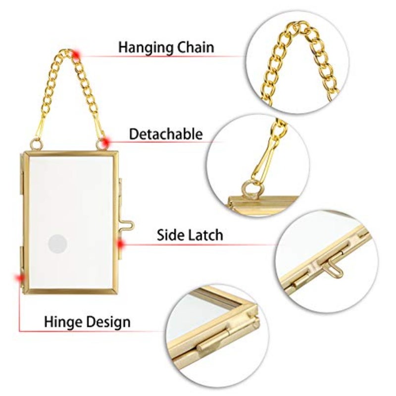 Mini Brass Floating Frames Ornaments With Hanging Chain - Double Glass Tiny Picture Display Frame - Gold Wallet Size Floater Style Gallery Wall Frame for Pressed Flowers - Image 4