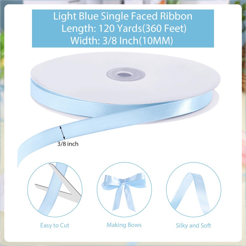 woric 120 Yards Blue Ribbon 3/8 Inch Light Baby Blue Ribbon Thin Crafts Satin Ribbons for Easter Basket Decorations Baby Shower Cake Bows Hair Wedding Gift Wrapping Basket String Cake - Image 2