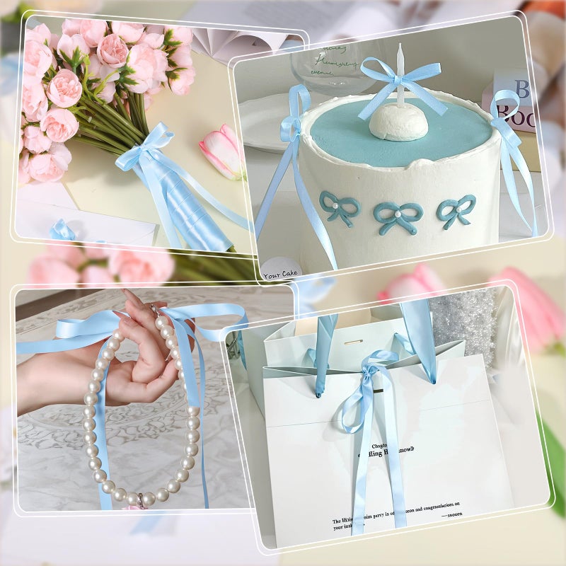 woric 120 Yards Blue Ribbon 3/8 Inch Light Baby Blue Ribbon Thin Crafts Satin Ribbons for Easter Basket Decorations Baby Shower Cake Bows Hair Wedding Gift Wrapping Basket String Cake - Image 5
