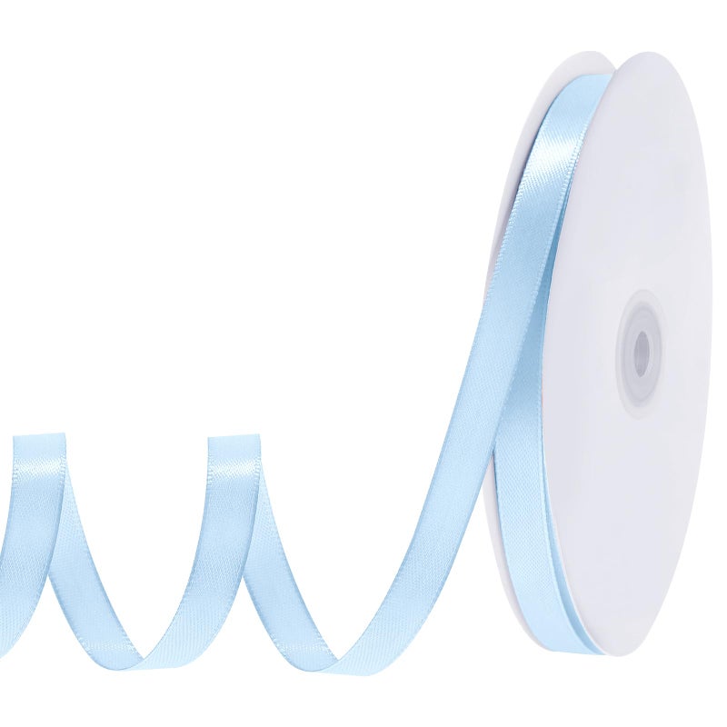 woric 120 Yards Blue Ribbon 3/8 Inch Light Baby Blue Ribbon Thin Crafts Satin Ribbons for Easter Basket Decorations Baby Shower Cake Bows Hair Wedding Gift Wrapping Basket String Cake - Image 1
