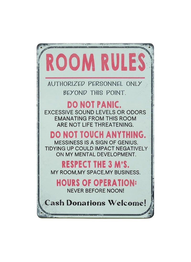 STORE 2508 - Store2508 Vintage Metal Tin Sign Poster–Room Rules 30x20 Cm - Image 1