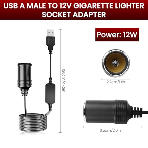 STHIRA® USB to Cigarette Lighter Socket, USB 5V to 12V Cigarette Lighter Converter, 1.2 Meter Long Cable, Plug and Go, Universal for 12W Devices, USB to 12V Cigarette Lighter for Car Fan, Dash Cam - Image 2