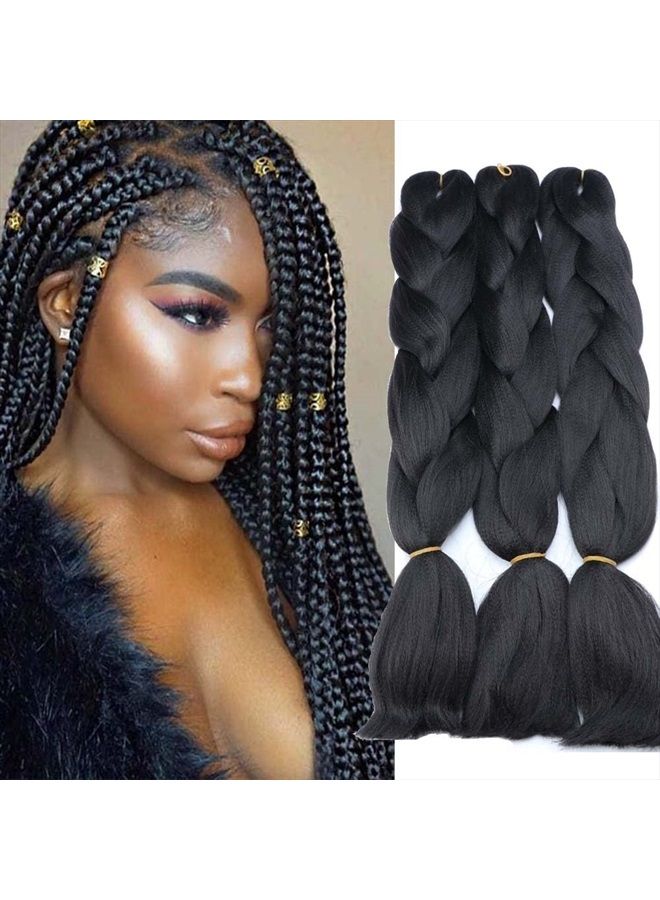 Sharopul Original Jumbo Braids Hair Extension 3pcs Pure Black Color 24inch 100g/pc For Twist Box Braiding Hair (1B black) - Image 1