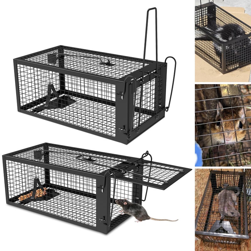 Wanqueen 2 Packs Humane Rat Trap Outdoor Mouse Traps Indoor Use, Rodent Chipmunk Traps for Small Live Animal Catch and Release - Black - Image 1