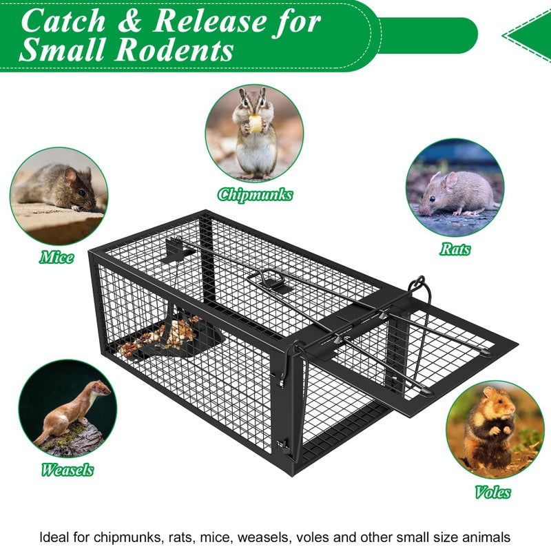Wanqueen 2 Packs Humane Rat Trap Outdoor Mouse Traps Indoor Use, Rodent Chipmunk Traps for Small Live Animal Catch and Release - Black - Image 4
