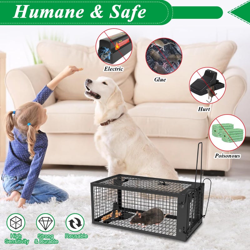 Wanqueen 2 Packs Humane Rat Trap Outdoor Mouse Traps Indoor Use, Rodent Chipmunk Traps for Small Live Animal Catch and Release - Black - Image 2