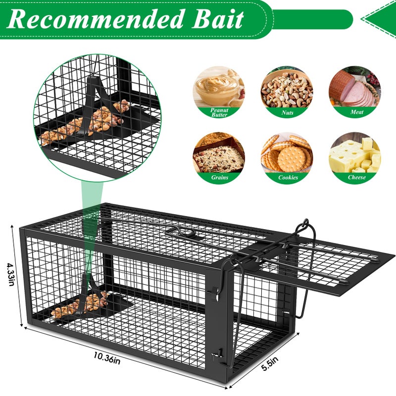 Wanqueen 2 Packs Humane Rat Trap Outdoor Mouse Traps Indoor Use, Rodent Chipmunk Traps for Small Live Animal Catch and Release - Black - Image 3