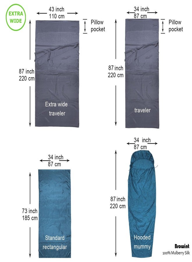 Browint Silk Sleeping Bag Liner, Silk Sleep Sheet, Sack, Extra Wide 87"x43", Lightweight Travel and Camping Sheet for Hotel, More Colors for Option, Reinforced Gussets, Pillow Pocket - Image 3