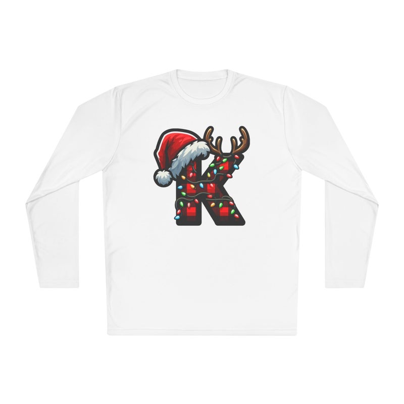 Christmas design with the first letter of name Merry Christmas Festive HolidayT-Shirt White Long Sleeve T Shirt Design T Shirt K Birthday Hat Tee-57 (White, XX Large) - Image 3