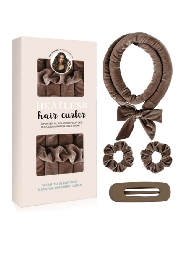VIUAUAX Heatless Hair Curler, No Heat Hair Curlers to Sleep in, Super Soft Ribbon Wrap for Long Hair，Overnight Heatless Curling Set with Hair Scrunchies and Clip, for All Hair types,Brown  - Image 1
