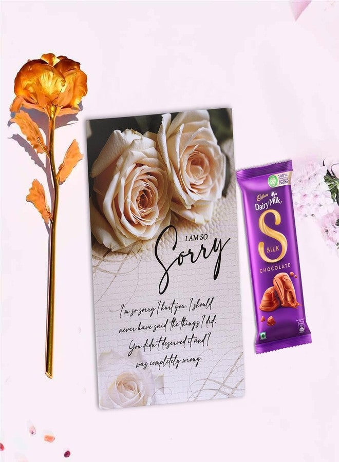 Saugat Traders Apology Gifts Combo - Chocolate, Greeting Card with Golden Rose - Sorry Gift For Girlfriend - Boyfriend - Best Friend - Image 1