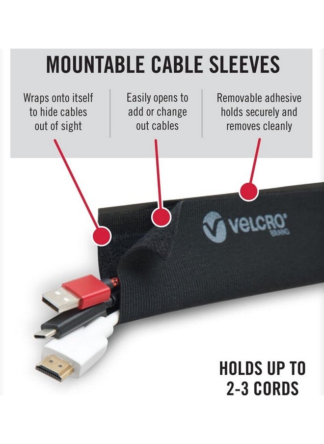VELCRO Brand VELCRO Brand Mountable Cable Sleeve | Cord Management Mounts on Walls, Desk or Entertainment Center | Removable Adhesive is Damage Free | 8in Black, 2pk, 8in - 2Pk  - Image 2