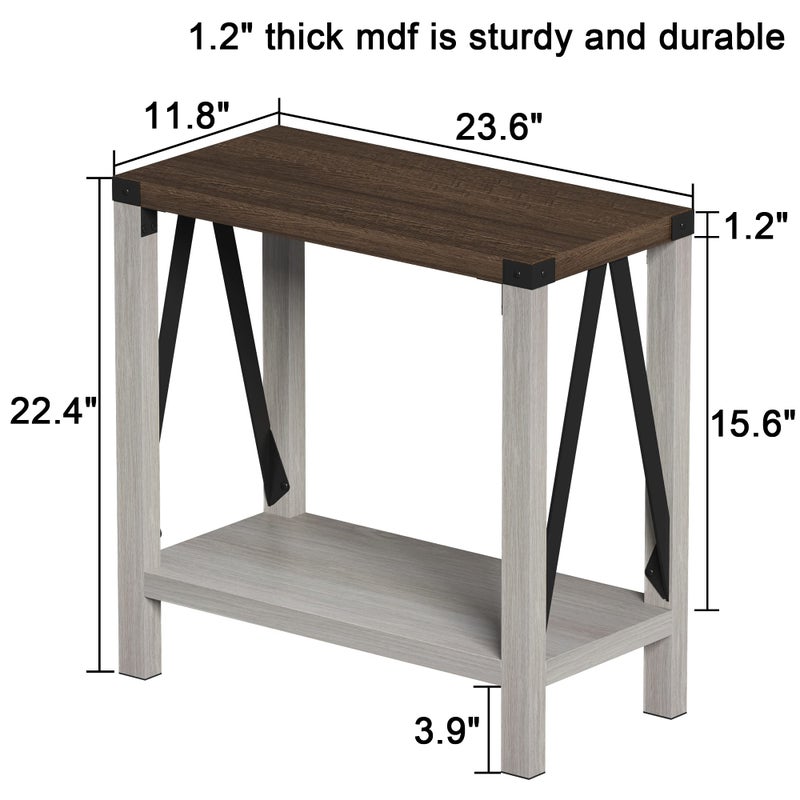 ChooChoo Farmhouse End Table for Small Spaces, Narrow Side End Table with Storage Shelf, Rustic A-Design Nightstand Sofa Table for Living Room, Bedroom (White & Brown) - Image 4