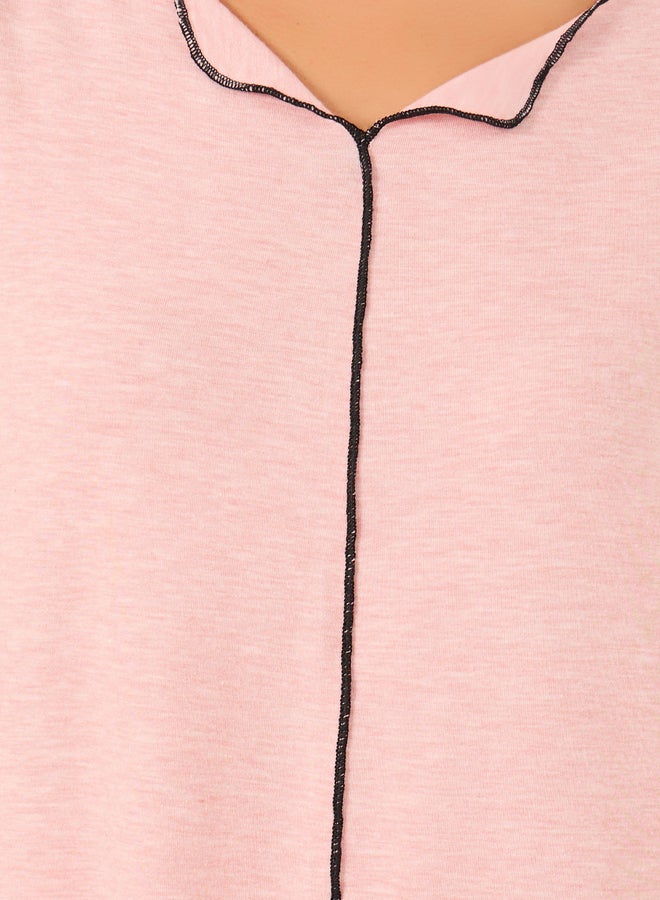 Styli Ruffle Trim Contrast Stitch Top and Pyjama Set  - Image 4