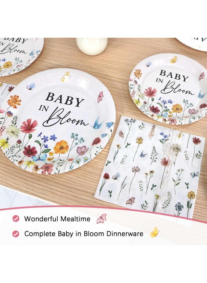 Heboland 100 Pieces Baby In Bloom Baby Shower Decorations Dinnerware Set For 25 Guests, Wildflower Baby In Bloom Paper Plates Napkins Forks For Girls - Image 4