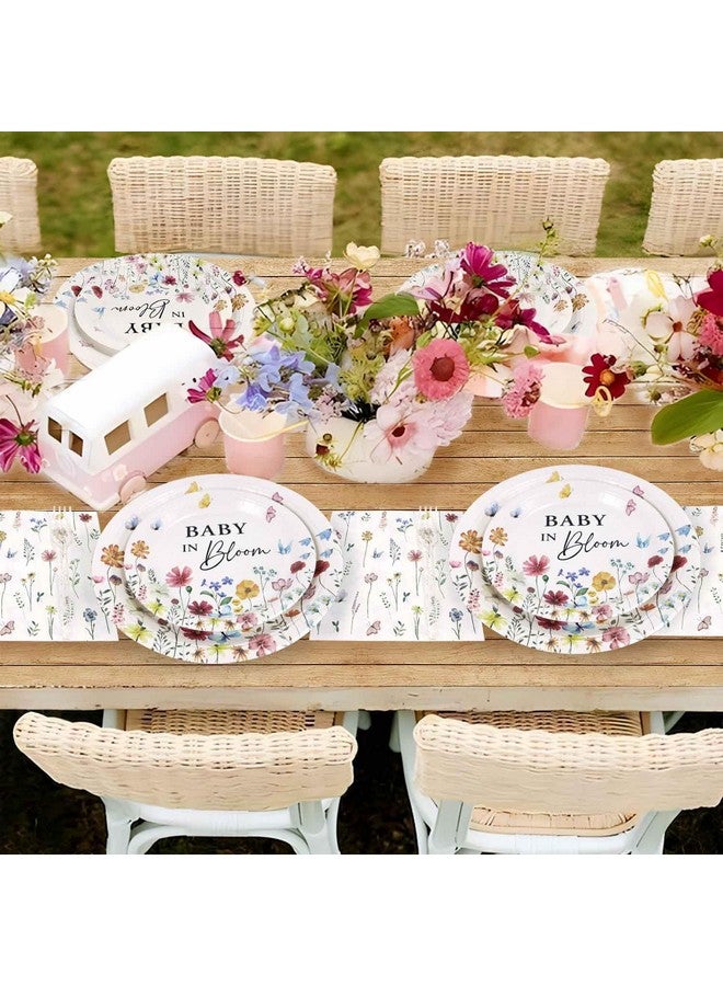 Heboland 100 Pieces Baby In Bloom Baby Shower Decorations Dinnerware Set For 25 Guests, Wildflower Baby In Bloom Paper Plates Napkins Forks For Girls - Image 2