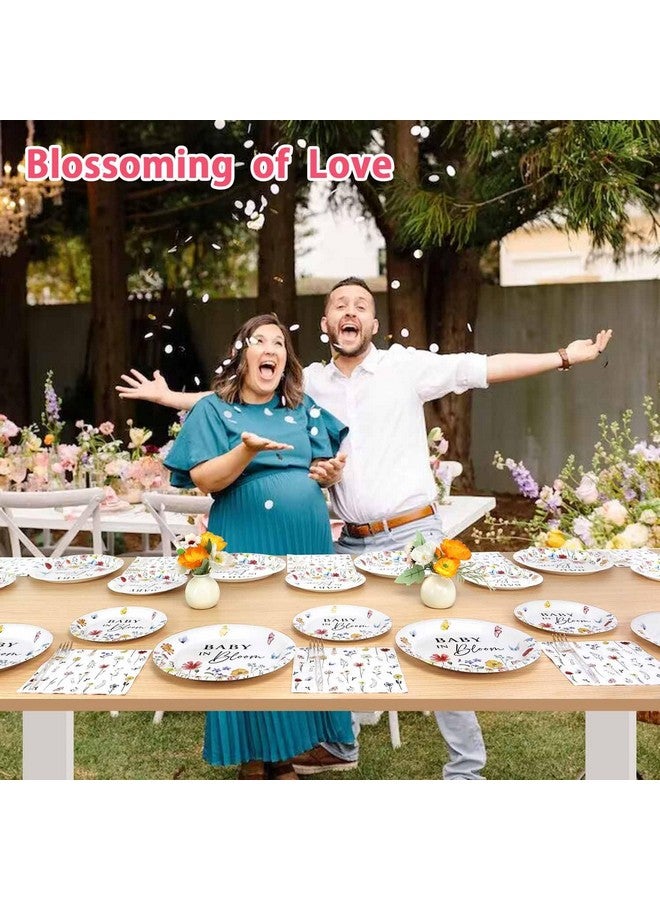 Heboland 100 Pieces Baby In Bloom Baby Shower Decorations Dinnerware Set For 25 Guests, Wildflower Baby In Bloom Paper Plates Napkins Forks For Girls - Image 3
