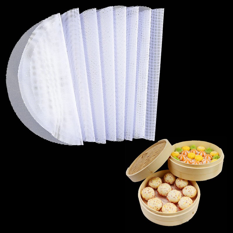 BuRuiJi 8Pcs Round Silicone Steamer Liners,11inch Non-stick Silicone Steamer Mesh Mat,Reusable Bamboo Steamer Liner Pad Dim Sum Mesh for Home Kitchen Cooking(8, 11 x 11 inch) - Image 1