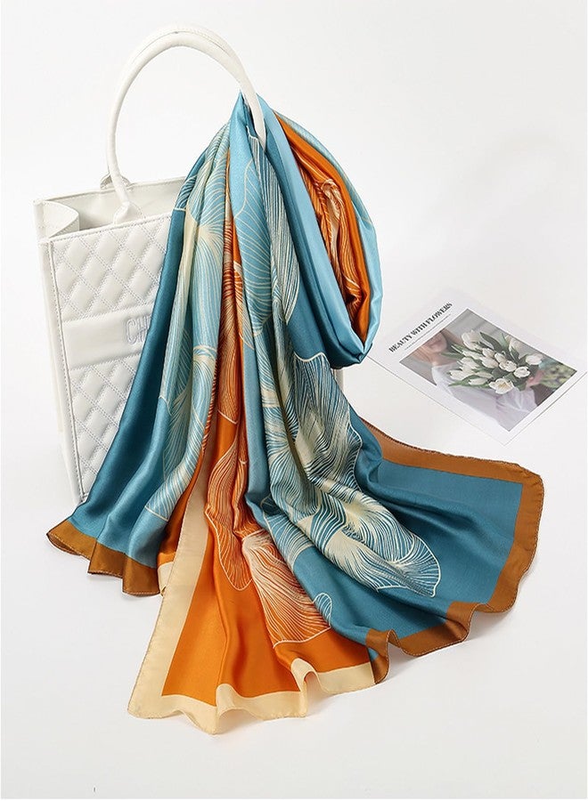 Aufeel Fashion Scarves 100% Satin Silk Scarf Long Lightweight Sunscreen Shawls Wraps for Women Hair Scarves, Blue Orange, L - Image 3
