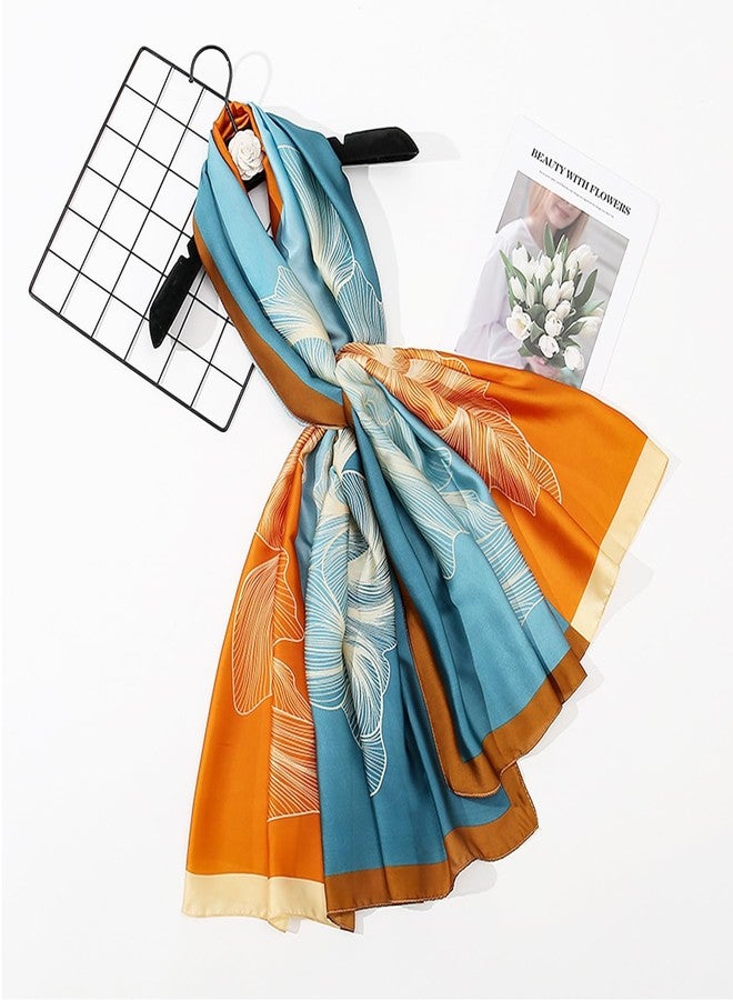 Aufeel Fashion Scarves 100% Satin Silk Scarf Long Lightweight Sunscreen Shawls Wraps for Women Hair Scarves, Blue Orange, L - Image 4