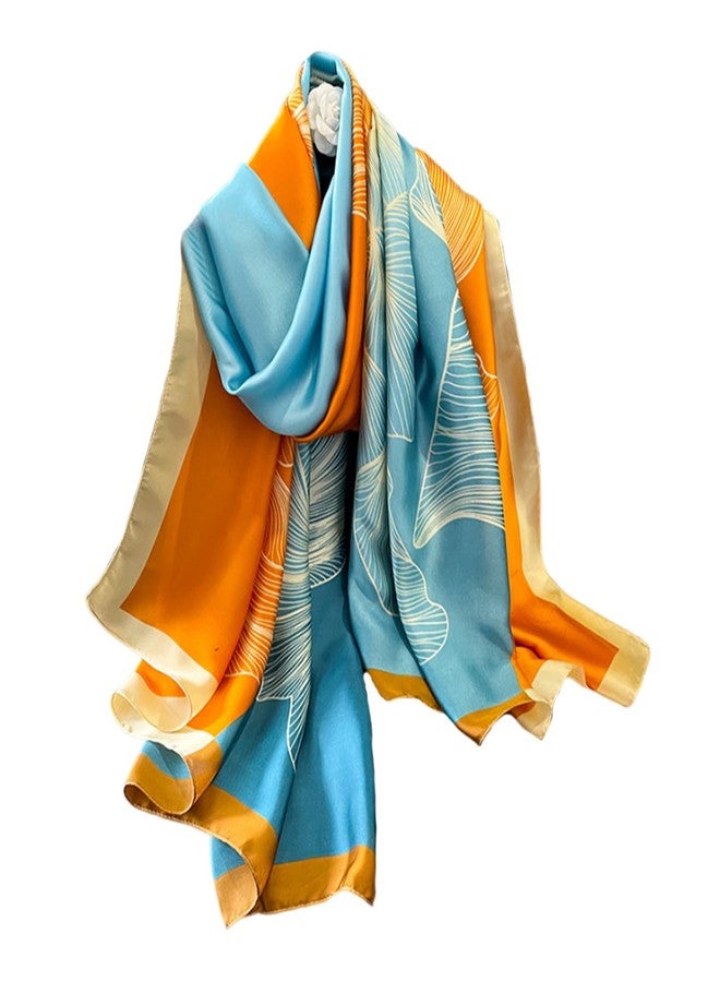 Aufeel Fashion Scarves 100% Satin Silk Scarf Long Lightweight Sunscreen Shawls Wraps for Women Hair Scarves, Blue Orange, L - Image 1