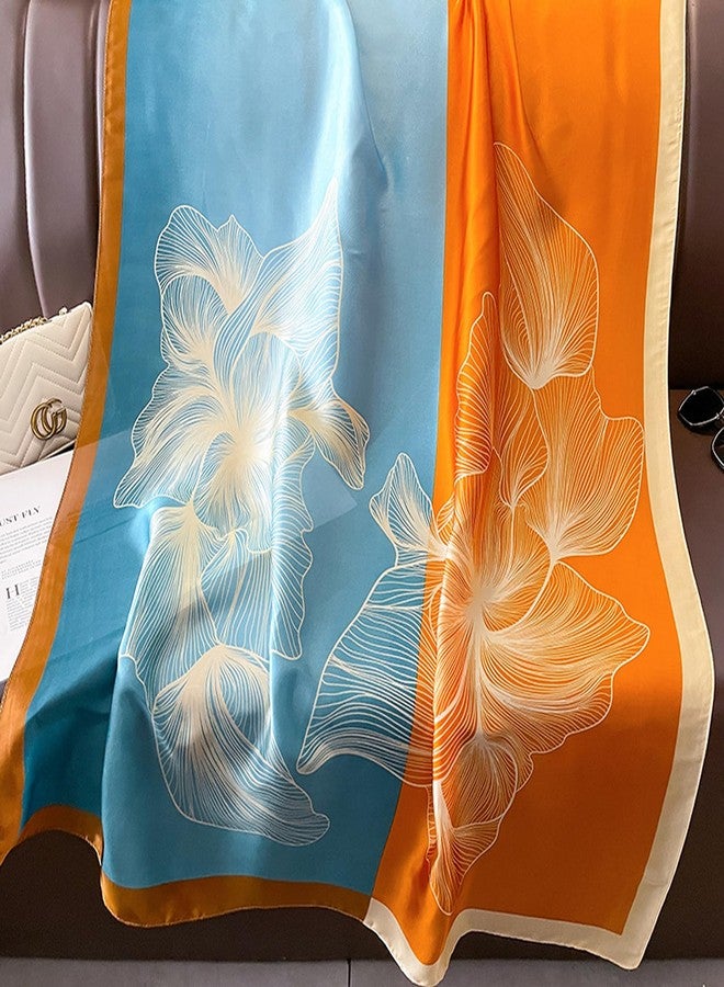 Aufeel Fashion Scarves 100% Satin Silk Scarf Long Lightweight Sunscreen Shawls Wraps for Women Hair Scarves, Blue Orange, L - Image 5