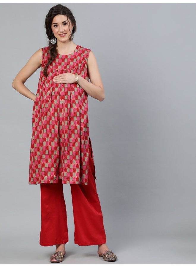 AKS Red Gold Printed Maternity Tunic - Image 4