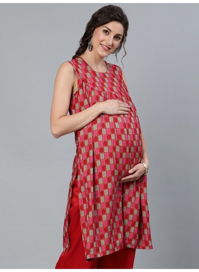 AKS Red Gold Printed Maternity Tunic - Image 3