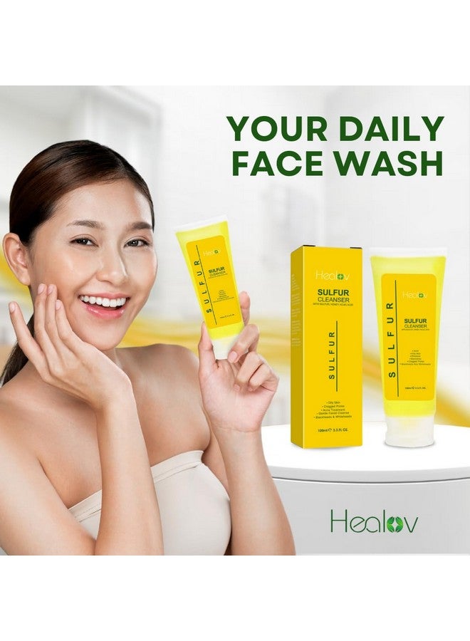 Healov Healov Sulfur Soap - Sulfur Face & Body Wash for Acne - Sulphur Exfoliating Facial Cleanser Absorbs Excess Oil, Reduces Breakouts, & Cleanses Skin - Natural Cystic Acne, Rosacea Skin Care Treatment - Image 3