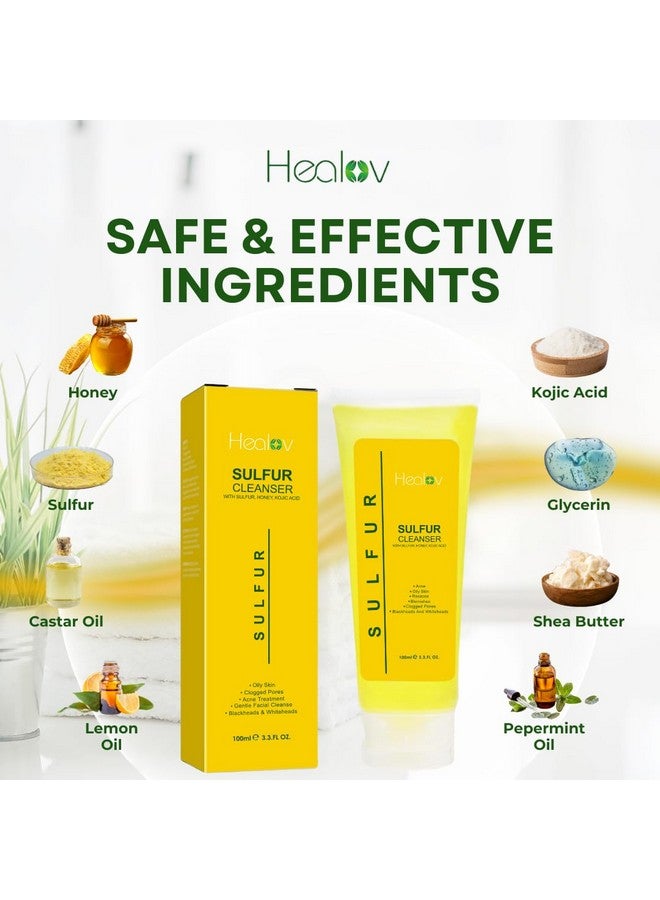 Healov Healov Sulfur Soap - Sulfur Face & Body Wash for Acne - Sulphur Exfoliating Facial Cleanser Absorbs Excess Oil, Reduces Breakouts, & Cleanses Skin - Natural Cystic Acne, Rosacea Skin Care Treatment - Image 5