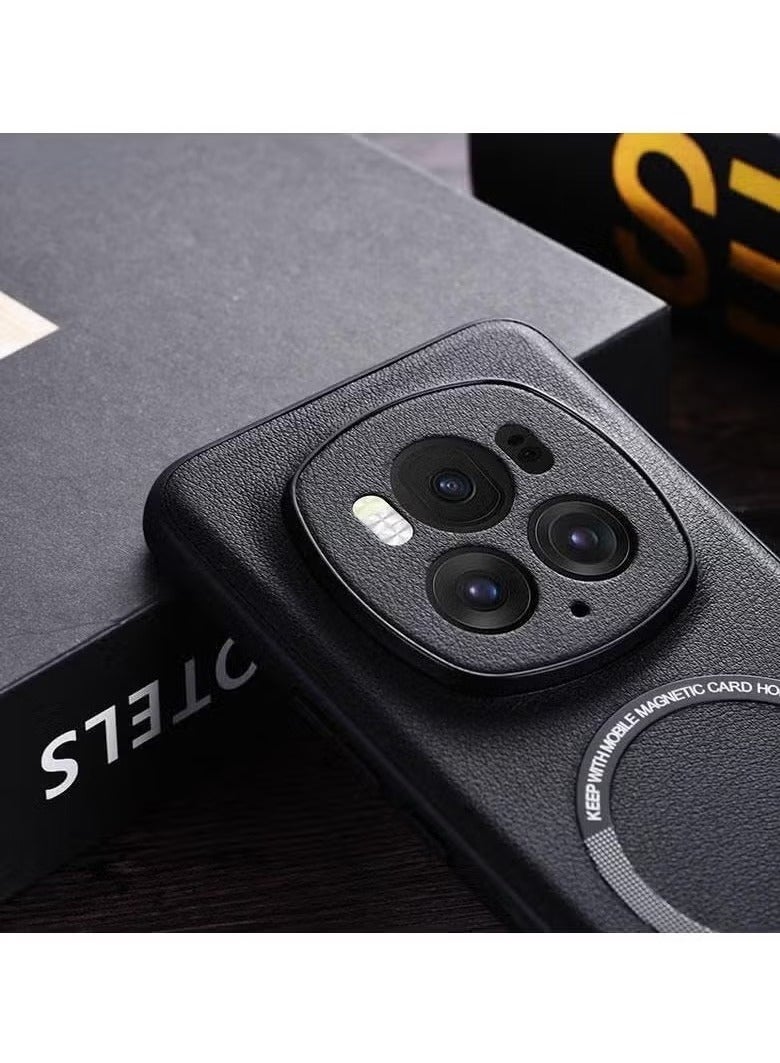 جراب جلد صناعي متوافق مع Honor Magic 6 Pro 5G، جراب هاتف من جلد البولي يوريثان مع حلقة مغناطيسية جراب هاتف واقٍ مقاوم للصدمات يناسب Honor Magic 6 Pro 5G، أسود - Image 4