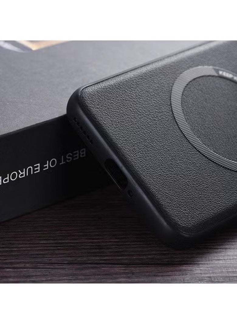 جراب جلد صناعي متوافق مع Honor Magic 6 Pro 5G، جراب هاتف من جلد البولي يوريثان مع حلقة مغناطيسية جراب هاتف واقٍ مقاوم للصدمات يناسب Honor Magic 6 Pro 5G، أسود - Image 2