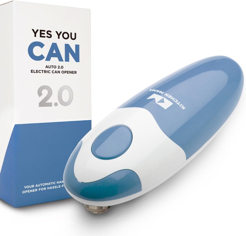 Kitchen Mama Auto 2.0 Electric Can Opener: Blade Opens Almost Any Can Pop or Soda Can - Automatic, Hands Free, Safe, Smooth Edge, Lid Remover, Battery Operated, Cordless, YES YOU CAN (Morandi Blue) - Image 1