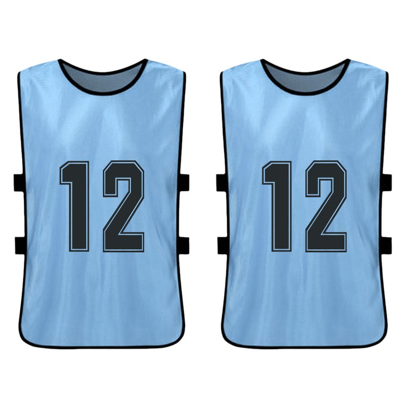 Kids Soccer Pinnies 12pcs Sky Blue Clear Front & Back Numbers - Bright Colorfast Fabric Soccer Scrimmage Vest for Youth Team Sports, Training & Scrimmages - Image 4
