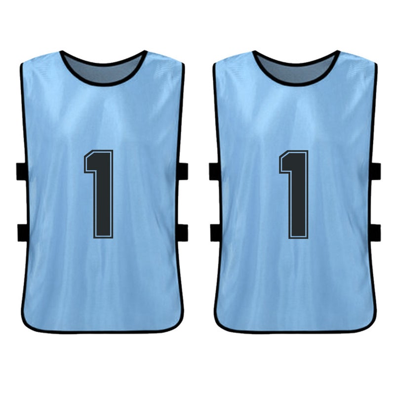 Kids Soccer Pinnies 12pcs Sky Blue Clear Front & Back Numbers - Bright Colorfast Fabric Soccer Scrimmage Vest for Youth Team Sports, Training & Scrimmages - Image 2