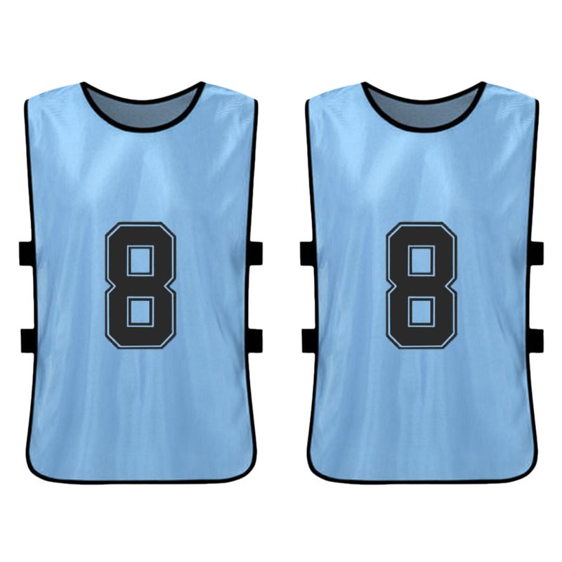 Kids Soccer Pinnies 12pcs Sky Blue Clear Front & Back Numbers - Bright Colorfast Fabric Soccer Scrimmage Vest for Youth Team Sports, Training & Scrimmages - Image 3