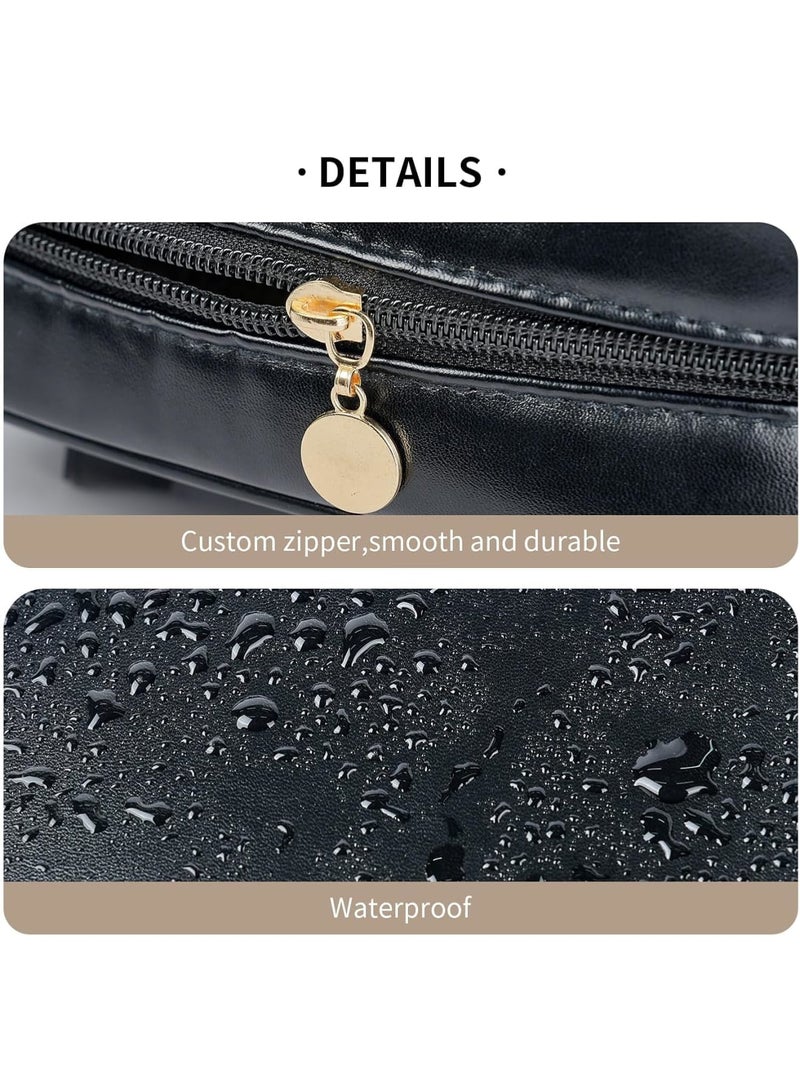 SOLARAE Portable Small Travel Makeup Bag, Waterproof Toiletry Bag with Divider and Handle, Leather Cosmetic Bag for Toiletries Accessories Brushes, Makeup Organize, Black - Image 4