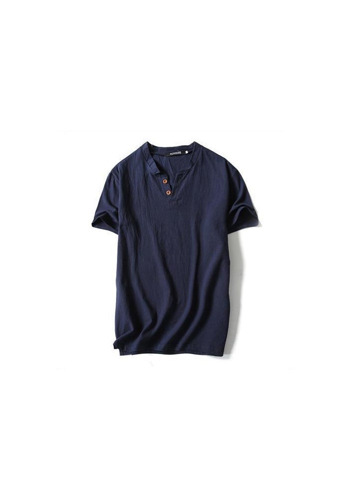 تي شيرت صيفي للرجال بأكمام قصيرة من القطن والكتان 5XL - Image 1
