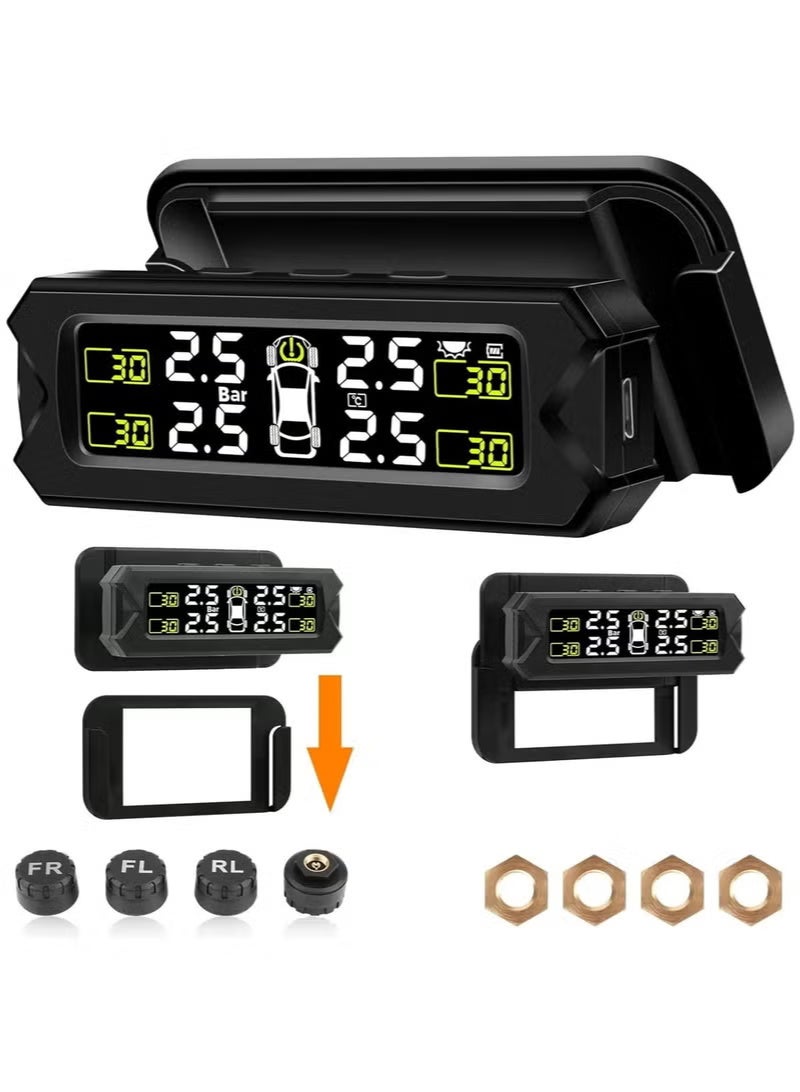 نظام مراقبة ضغط الإطارات TPMS (إصدار 2026 المُطوّر): جهاز مراقبة ضغط الإطارات يعمل بالطاقة الشمسية، قابل للتعديل والإزالة، مزود بـ 6 أوضاع إنذار وكشف تلقائي فوري، مناسب للسيارات بضغط يتراوح بين 22 و87 رطل لكل بوصة مربعة. - Image 1