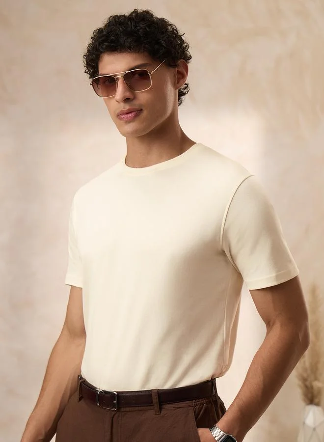 The Souled Store Men Off-White Supima Cotton T-Shirt