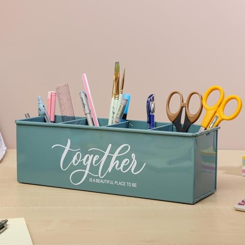 anantam homes organizer with 4 compartments for office table | stylish Metal Desk Organizer | Stationary Storage | Pencil Holder for Office, Home, and Study Table (Together) Moss-Green - Image 3