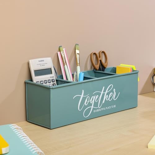 anantam homes organizer with 4 compartments for office table | stylish Metal Desk Organizer | Stationary Storage | Pencil Holder for Office, Home, and Study Table (Together) Moss-Green - Image 4