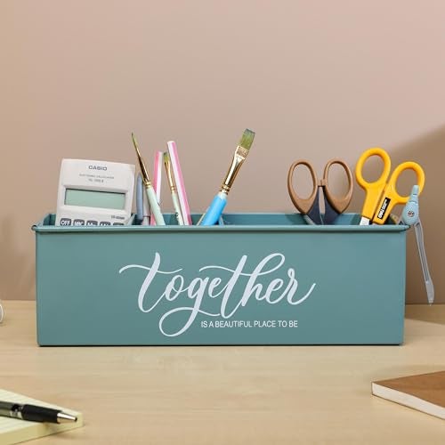 anantam homes organizer with 4 compartments for office table | stylish Metal Desk Organizer | Stationary Storage | Pencil Holder for Office, Home, and Study Table (Together) Moss-Green - Image 1