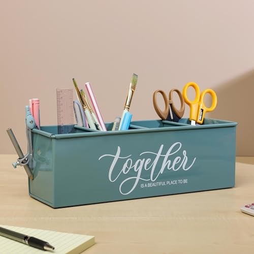 anantam homes organizer with 4 compartments for office table | stylish Metal Desk Organizer | Stationary Storage | Pencil Holder for Office, Home, and Study Table (Together) Moss-Green - Image 2
