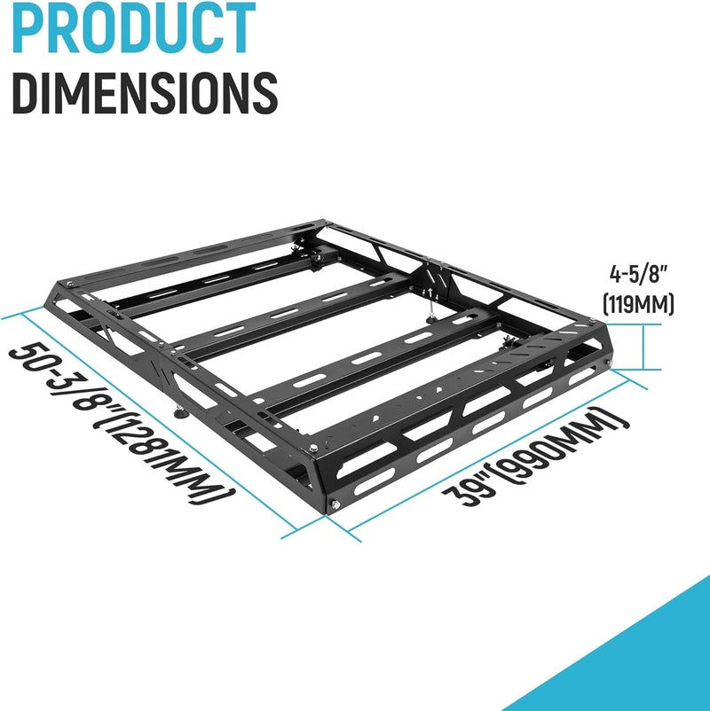ECOTRIC 50" x 39" x 4.75" Roof Rack Cargo Basket W/Cross Bars Fit for Car SUV Pickup Truck Van Universal Top Cargo Carrier Metal Luggage Storage Holder Basket Rack for Travel 150Lbs Steel Black - Image 4