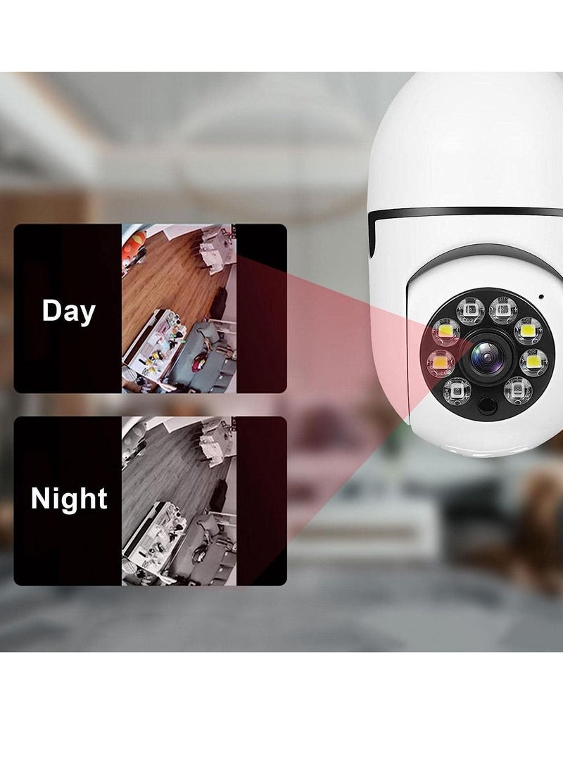 Generic - Bulb Camera 1080P, Night Vision IP Camera, PTZ Camera, 4X Digital Zoom Monitor, Home Security System, WiFi Camera Full Color - Image 1