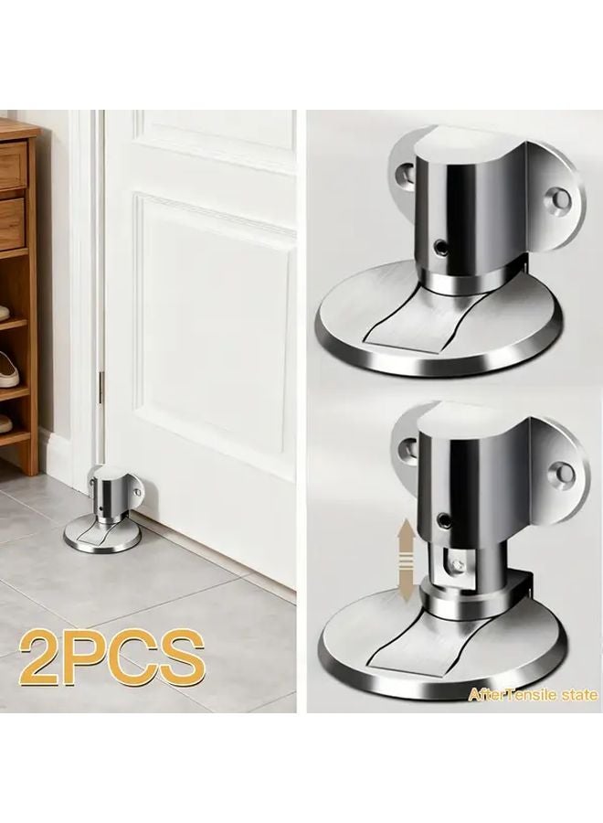 2pcs Adjustable Magnetic Door Stopper Stainless Steel No Drill Anti Collision Safety Device - Image 1