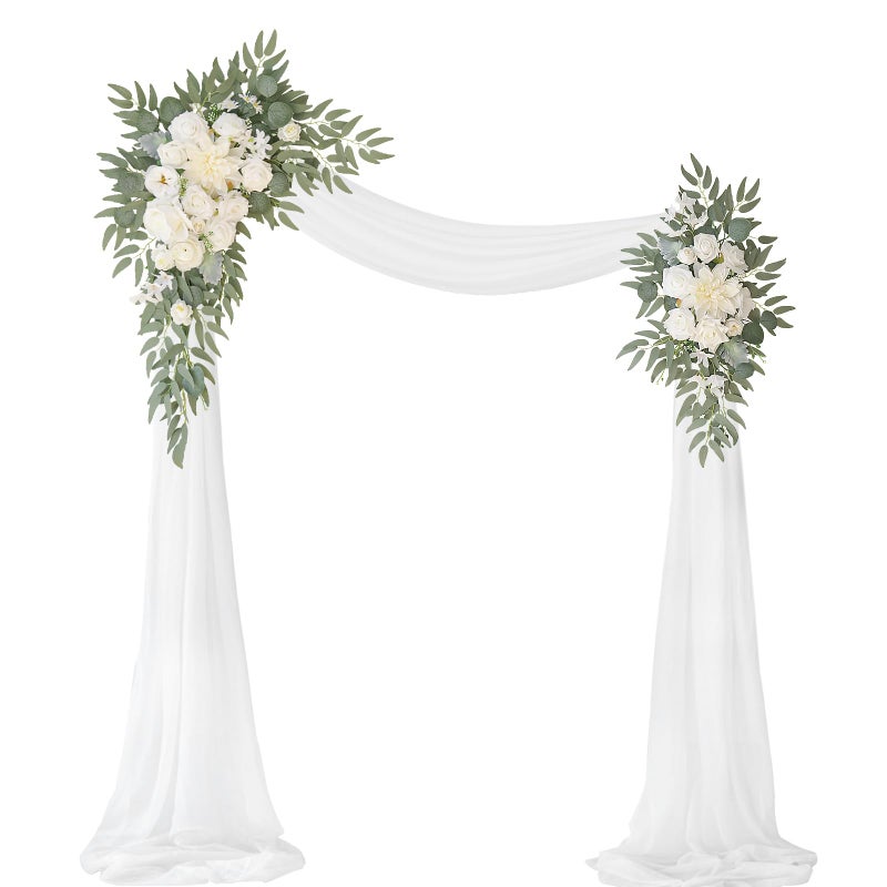 WEIERYUE Artificial Wedding Arch Flowers KitPack of 32Pcs Artificial Flower Arch Decor1Pcs Sheer Drape for Wedding Ceremony Arbor for WeddingCeremony White Rose Wedding