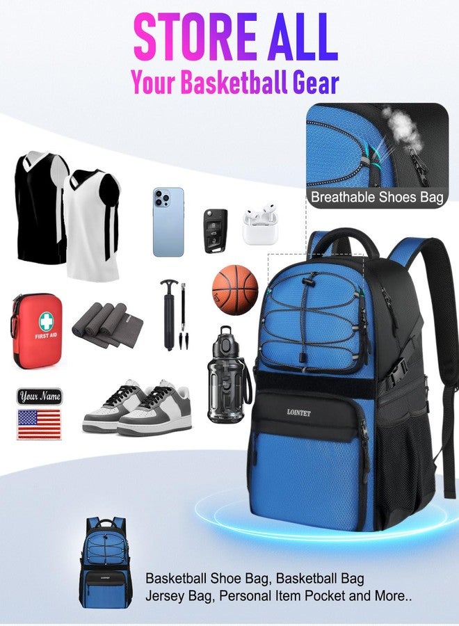 LOINTET Basketball Bag Backpack with Ball Holder Shoes Compartment, Large Basketball Accessories Sports Bag More Pockets for Football, Soccer, Volleyball, Gym, Travel, Blue - Image 2