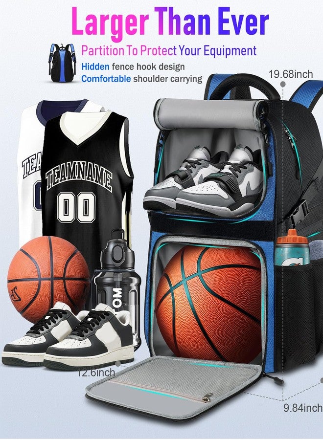 LOINTET Basketball Bag Backpack with Ball Holder Shoes Compartment, Large Basketball Accessories Sports Bag More Pockets for Football, Soccer, Volleyball, Gym, Travel, Blue - Image 3